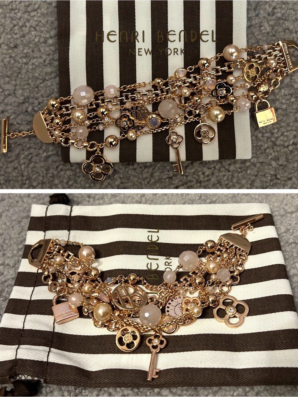 Henri Bendel Rose Gold Multi-Chain Charm Bracelet